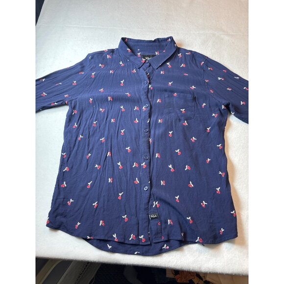 RAILS Womens Cherry Print Button-Down Blouse Size L Navy & Red - Picture 1 of 10
